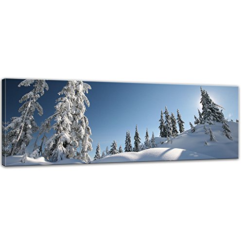 Keilrahmenbild - Schneelandschaft - Bild auf Leinwand 160 x 50 cm - Leinwandbilder Bilder als Leinwanddruck Landschaften winterliche, verschneite Landschaft von Bilderdepot24