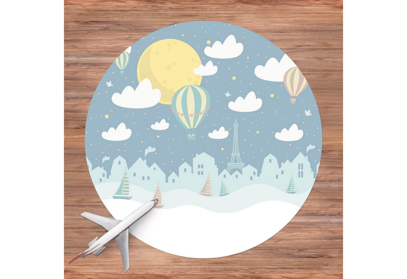 Bilderdepot24 Teppich Vinyl Kinderzimmer Mädchen Jungen Ballon funktional, rund - blau glatt, nass wischbar (Saft, Tierhaare) - Saugroboter & Bodenheizung geeignet von Bilderdepot24