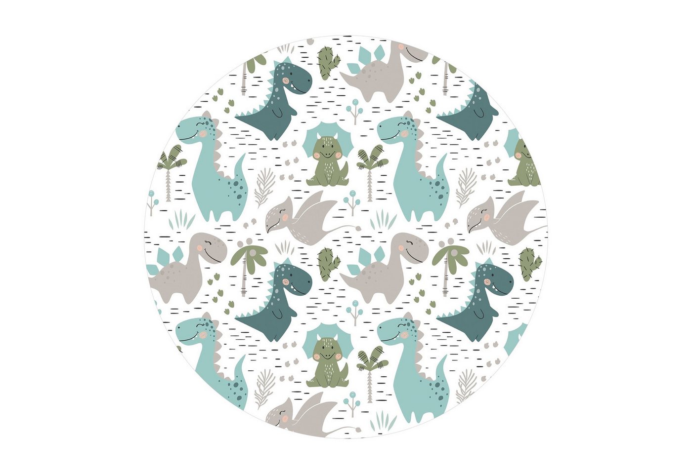 Bilderdepot24 Teppich Vinyl Kinderzimmer Mädchen Jungen Dino funktional, rund - blau glatt, nass wischbar (Saft, Tierhaare) - Saugroboter & Bodenheizung geeignet von Bilderdepot24
