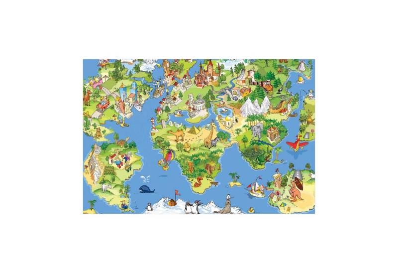 Bilderdepot24 Teppich Vinyl Kinderzimmer Mädchen Jungen Weltkarte, rechteckig - blau glatt, nass wischbar (Saft, Tierhaare) - Saugroboter & Bodenheizung geeignet von Bilderdepot24