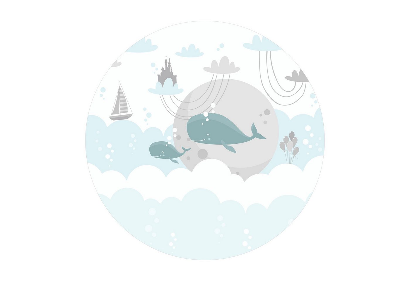 Bilderdepot24 Teppich Vinyl Kinderzimmer Tiere Wal Mädchen Jungen funktional, rund - weiss glatt, nass wischbar (Saft, Tierhaare) - Saugroboter & Bodenheizung geeignet von Bilderdepot24