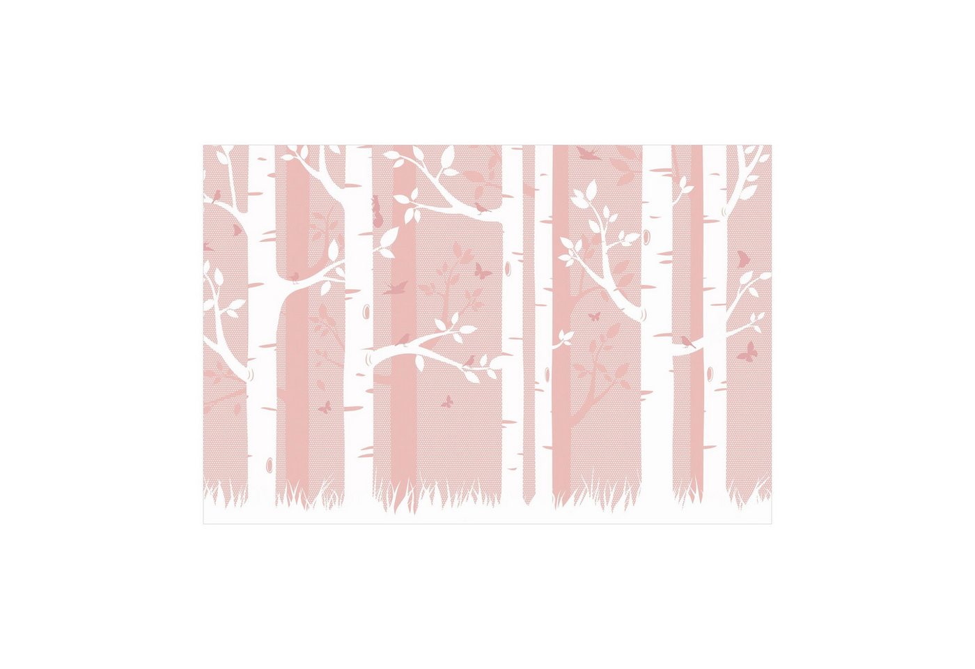 Bilderdepot24 Teppich Vinyl Waldtiere Kinderzimmer Birkenwald Mädchen Jungen, rechteckig - rosa glatt, nass wischbar (Saft, Tierhaare) - Saugroboter & Bodenheizung geeignet von Bilderdepot24