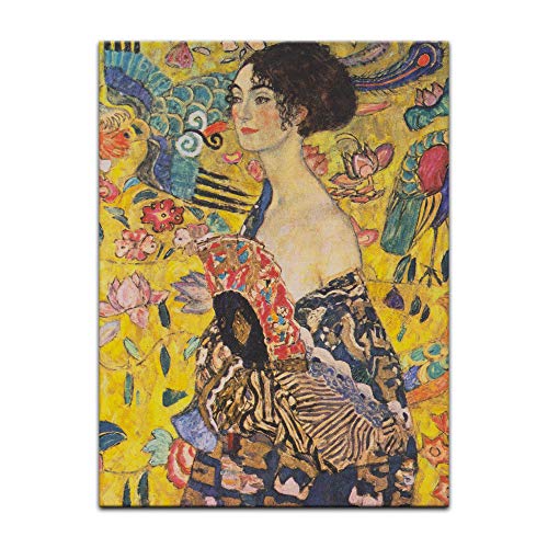 Kunstdruck Poster - Gustav Klimt Dame mit Fächer 20x30 cm ca. A4 - Alte Meister Bild ohne Rahmen von Bilderdepot24