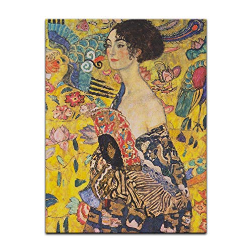 Kunstdruck Poster - Gustav Klimt Dame mit Fächer 40x60 cm ca. A2 - Alte Meister Bild ohne Rahmen von Bilderdepot24