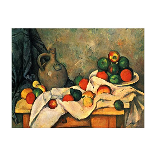Kunstdruck Poster - Paul Cézanne Stillleben mit Vorhang, Krug und Obstschale 40x30 cm ca. A3 - Alte Meister Bild ohne Rahmen von Bilderdepot24