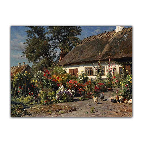 Kunstdruck Poster - Peder Mork Mönsted Ein Bauerngarten mit Hühnern 80x60 cm ca. A1 - Alte Meister Bild ohne Rahmen von Bilderdepot24