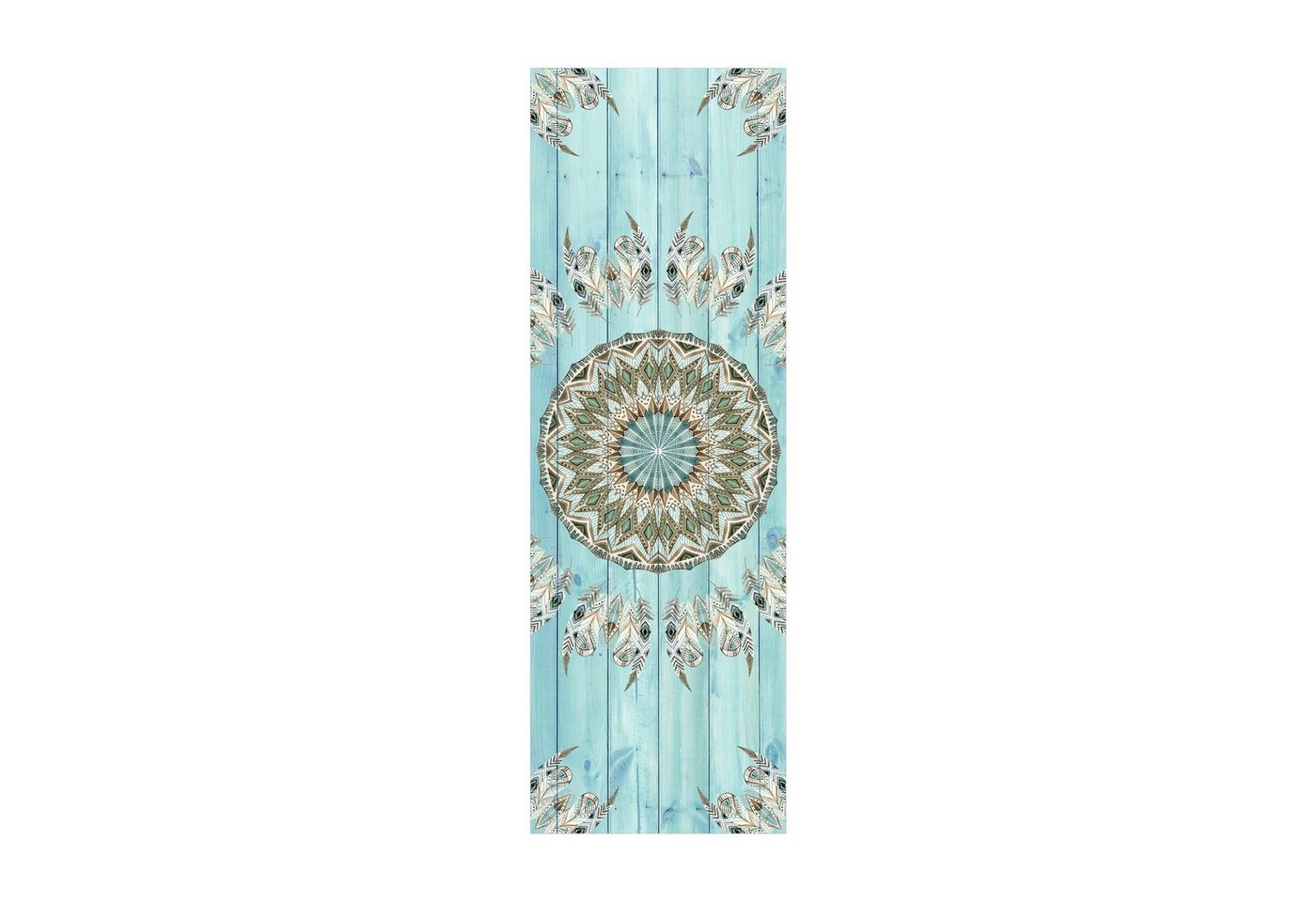 Bilderdepot24 Teppich Teppich Vinyl Flur Küche Mandala funktional lang modern, Läufer - türkis glatt, nass wischbar (Schmutz, Tierhaare) Saugroboter & Bodenheizung geeignet von Bilderdepot24