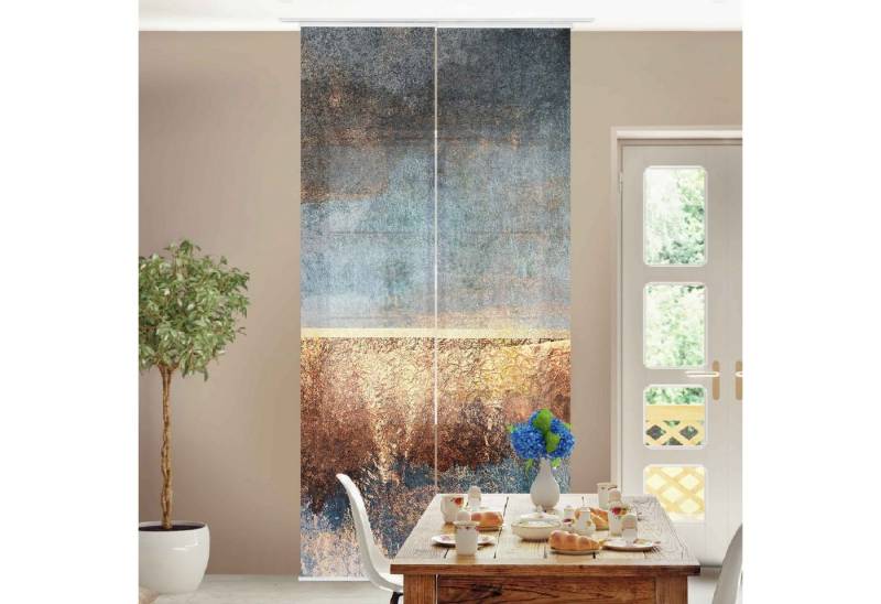 Bilderdepot24 Schiebegardine Flächenvorhang blickdicht Abstraktes Seeufer Gold, (2 St), halbtransparent, Wohnzimmer große Flächengardine lichtdurchlässig als Klemm-System von Bilderdepot24