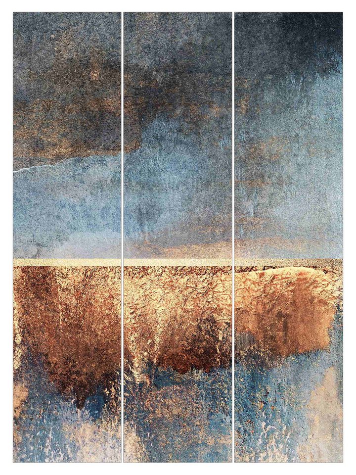 Bilderdepot24 Schiebegardine Flächenvorhang blickdicht Abstraktes Seeufer Gold, (3 St), halbtransparent, Wohnzimmer große Flächengardine lichtdurchlässig als Klemm-System von Bilderdepot24