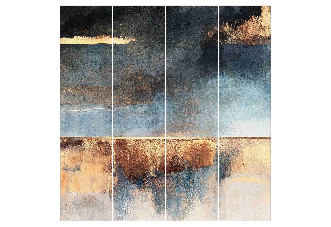 Bilderdepot24 Schiebegardine Flächenvorhang blickdicht Abstraktes Seeufer Gold, (4 St), halbtransparent, Wohnzimmer große Flächengardine lichtdurchlässig für Klemm-System von Bilderdepot24