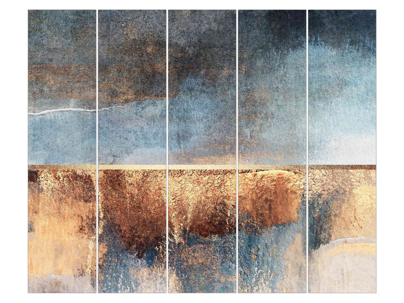 Bilderdepot24 Schiebegardine Flächenvorhang blickdicht Abstraktes Seeufer Gold, (5 St), halbtransparent, Wohnzimmer große Flächengardine lichtdurchlässig für Klemm-System von Bilderdepot24