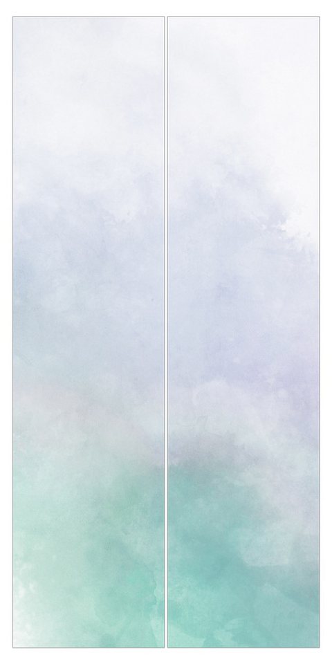 Bilderdepot24 Schiebegardine Flächenvorhang blickdicht Aquarell Blau Grün, (2 St), halbtransparent, Wohnzimmer große Flächengardine lichtdurchlässig für Klemm-System von Bilderdepot24