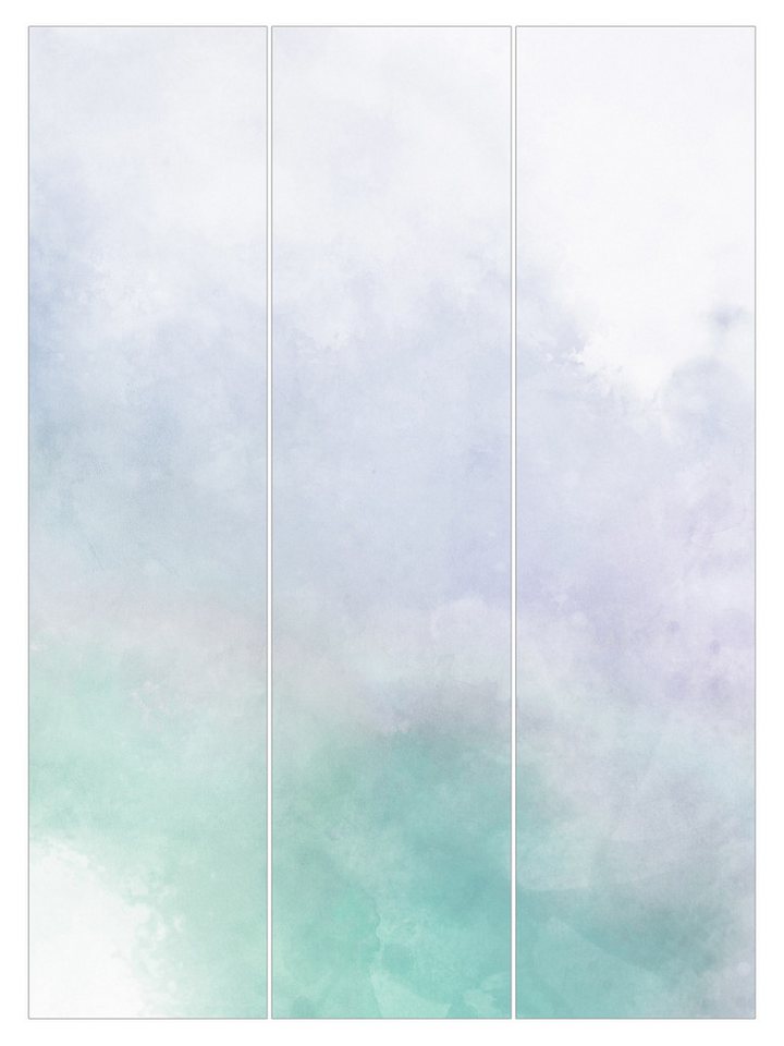 Bilderdepot24 Schiebegardine Flächenvorhang blickdicht Aquarell Blau Grün, (3 St), halbtransparent, Wohnzimmer große Flächengardine lichtdurchlässig als Klemm-System von Bilderdepot24