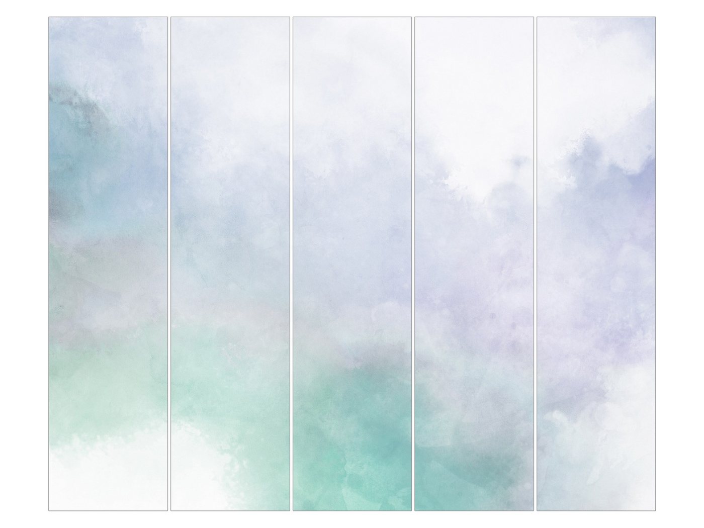 Bilderdepot24 Schiebegardine Flächenvorhang blickdicht Aquarell Blau Grün, (5 St), halbtransparent, Wohnzimmer große Flächengardine lichtdurchlässig für Klemm-System von Bilderdepot24