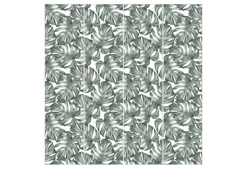 Bilderdepot24 Schiebegardine Flächenvorhang blickdicht Aquarell Monstera Grün, (4 St), halbtransparent, Wohnzimmer große Flächengardine lichtdurchlässig als Klemm-System von Bilderdepot24