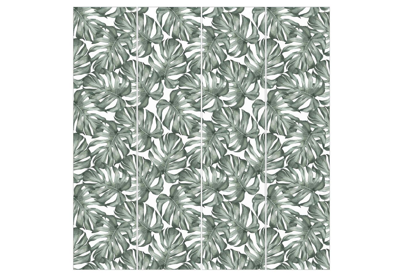 Bilderdepot24 Schiebegardine Flächenvorhang blickdicht Aquarell Monstera Grün, (4 St), halbtransparent, Wohnzimmer große Flächengardine lichtdurchlässig als Klemm-System von Bilderdepot24