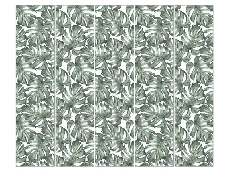 Bilderdepot24 Schiebegardine Flächenvorhang blickdicht Aquarell Monstera Grün, (5 St), halbtransparent, Wohnzimmer große Flächengardine lichtdurchlässig für Klemm-System von Bilderdepot24