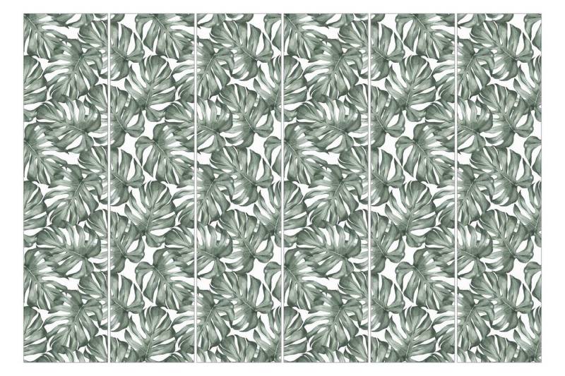Bilderdepot24 Schiebegardine Flächenvorhang blickdicht Aquarell Monstera Grün, (6 St), halbtransparent, Wohnzimmer große Flächengardine lichtdurchlässig als Klemm-System von Bilderdepot24