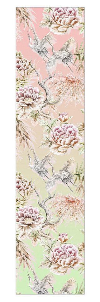 Bilderdepot24 Schiebegardine Flächenvorhang blickdicht Aquarell Vögel Blüten Ombre, (1 St), halbtransparent, Wohnzimmer große Flächengardine lichtdurchlässig als Klemm-System von Bilderdepot24