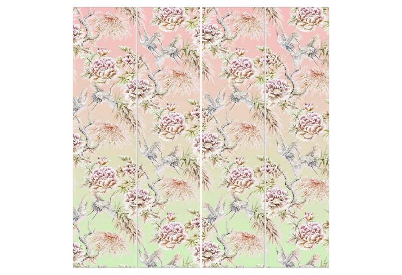 Bilderdepot24 Schiebegardine Flächenvorhang blickdicht Aquarell Vögel Blüten Ombre, (4 St), halbtransparent, Wohnzimmer große Flächengardine lichtdurchlässig als Klemm-System von Bilderdepot24