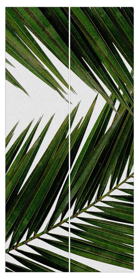 Bilderdepot24 Schiebegardine Flächenvorhang blickdicht Blick grüne Palmenblätter, (2 St), halbtransparent, Wohnzimmer große Flächengardine lichtdurchlässig als Klemm-System von Bilderdepot24