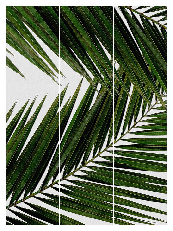 Bilderdepot24 Schiebegardine Flächenvorhang blickdicht Blick grüne Palmenblätter, (3 St), halbtransparent, Wohnzimmer große Flächengardine lichtdurchlässig als Klemm-System von Bilderdepot24