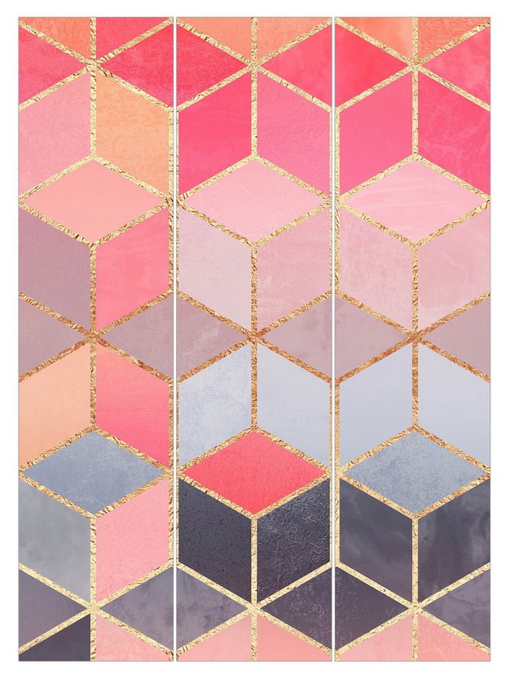 Bilderdepot24 Schiebegardine Flächenvorhang blickdicht Buntes Pastell Geometrie, (3 St), halbtransparent, Wohnzimmer große Flächengardine lichtdurchlässig für Klemm-System von Bilderdepot24