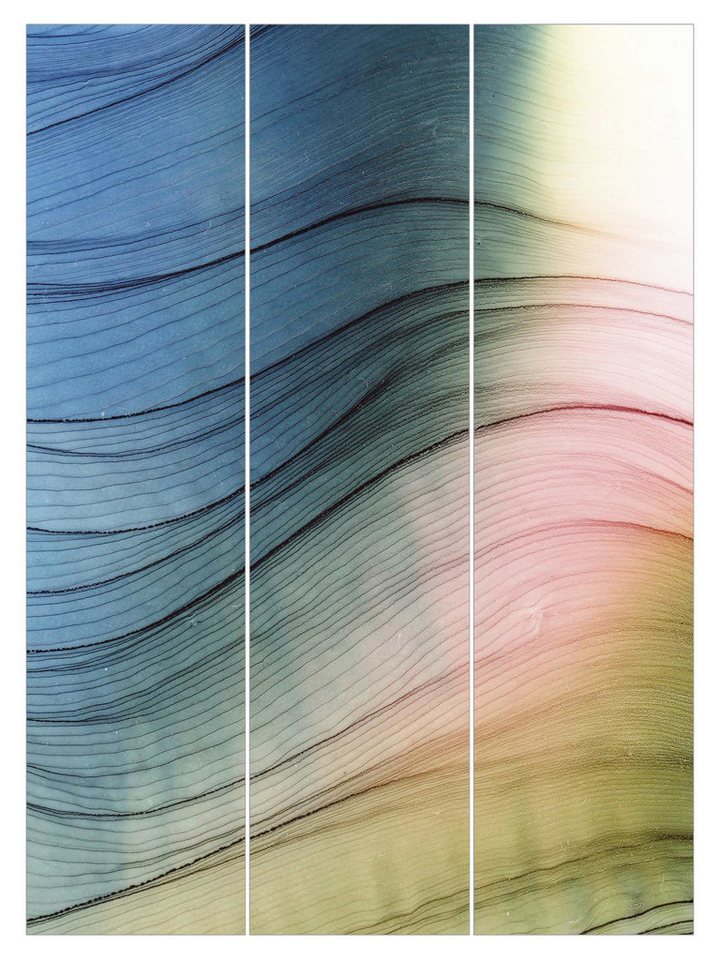 Bilderdepot24 Schiebegardine Flächenvorhang blickdicht Farbtanz Rosa Gelb Türkis, (3 St), halbtransparent, Wohnzimmer große Flächengardine lichtdurchlässig als Klemm-System von Bilderdepot24