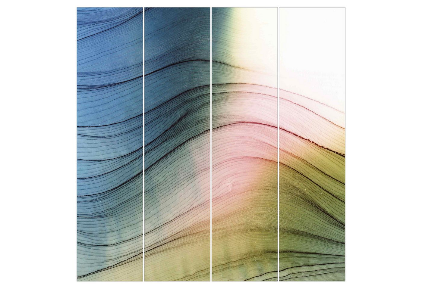 Bilderdepot24 Schiebegardine Flächenvorhang blickdicht Farbtanz Rosa Gelb Türkis, (4 St), halbtransparent, Wohnzimmer große Flächengardine lichtdurchlässig als Klemm-System von Bilderdepot24