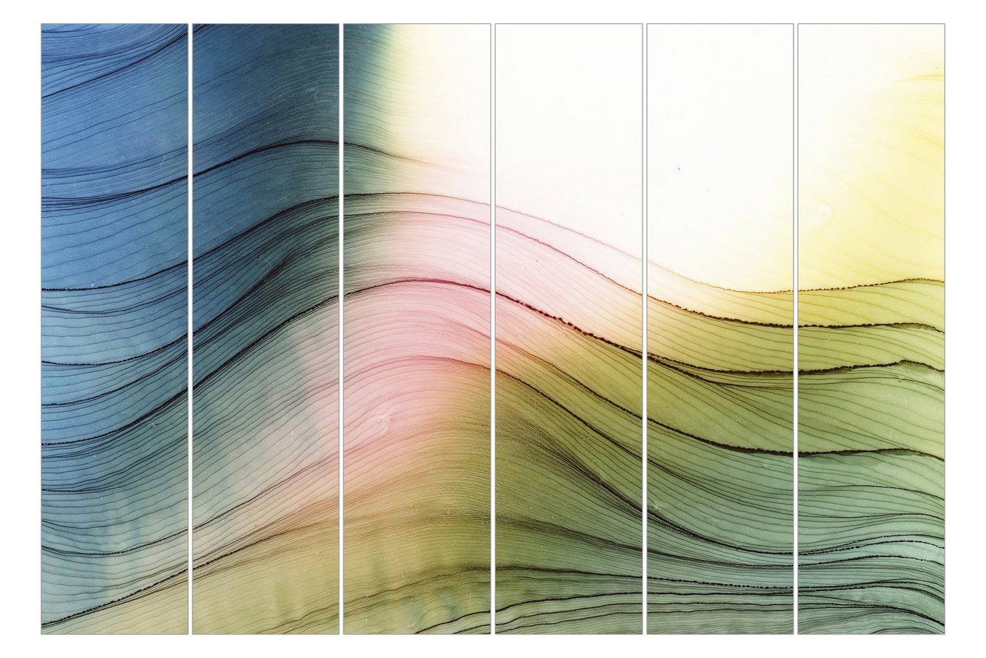 Bilderdepot24 Schiebegardine Flächenvorhang blickdicht Farbtanz Rosa Gelb Türkis, (6 St), halbtransparent, Wohnzimmer große Flächengardine lichtdurchlässig für Klemm-System von Bilderdepot24