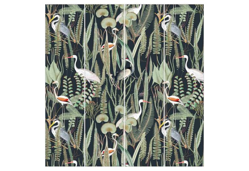 Bilderdepot24 Schiebegardine Flächenvorhang blickdicht Flamingo Störche Pflanze Grün, (4 St), halbtransparent, Wohnzimmer große Flächengardine lichtdurchlässig für Klemm-System von Bilderdepot24
