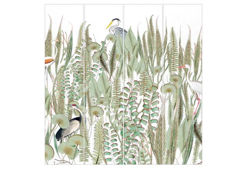 Bilderdepot24 Schiebegardine Flächenvorhang blickdicht Flamingo Storch Pflanzen, (4 St), halbtransparent, Wohnzimmer große Flächengardine lichtdurchlässig für Klemm-System von Bilderdepot24