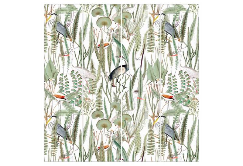 Bilderdepot24 Schiebegardine Flächenvorhang blickdicht Flamingos Störche Pflanzen, (4 St), halbtransparent, Wohnzimmer große Flächengardine lichtdurchlässig als Klemm-System von Bilderdepot24