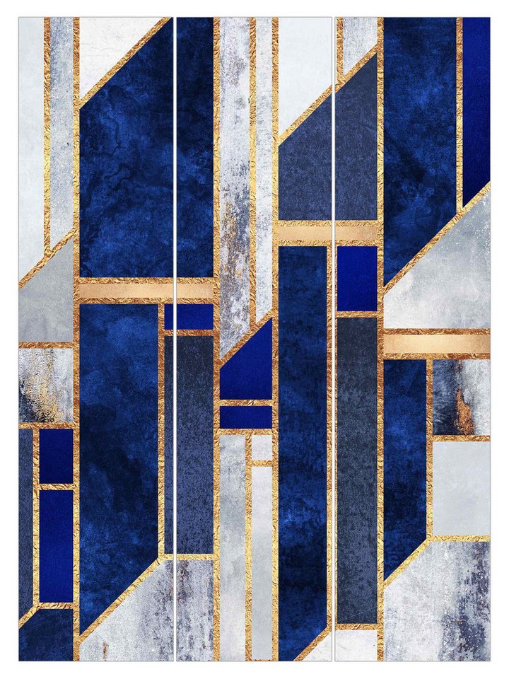 Bilderdepot24 Schiebegardine Flächenvorhang blickdicht Geometrische Formen Gold, (3 St), halbtransparent, Wohnzimmer große Flächengardine lichtdurchlässig als Klemm-System von Bilderdepot24