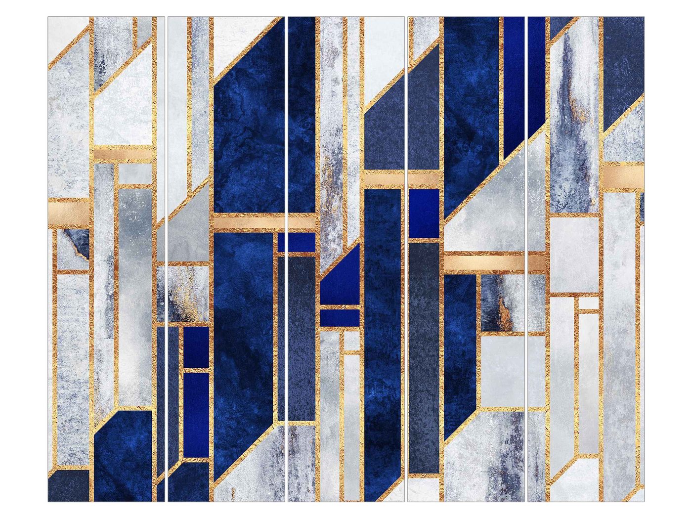 Bilderdepot24 Schiebegardine Flächenvorhang blickdicht Geometrische Formen Gold, (5 St), halbtransparent, Wohnzimmer große Flächengardine lichtdurchlässig als Klemm-System von Bilderdepot24