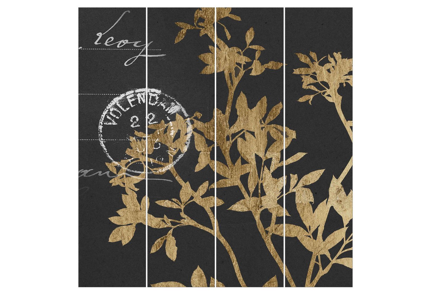 Bilderdepot24 Schiebegardine Flächenvorhang blickdicht Goldene Blätter Mokka II, (4 St), halbtransparent, Wohnzimmer große Flächengardine lichtdurchlässig als Klemm-System von Bilderdepot24