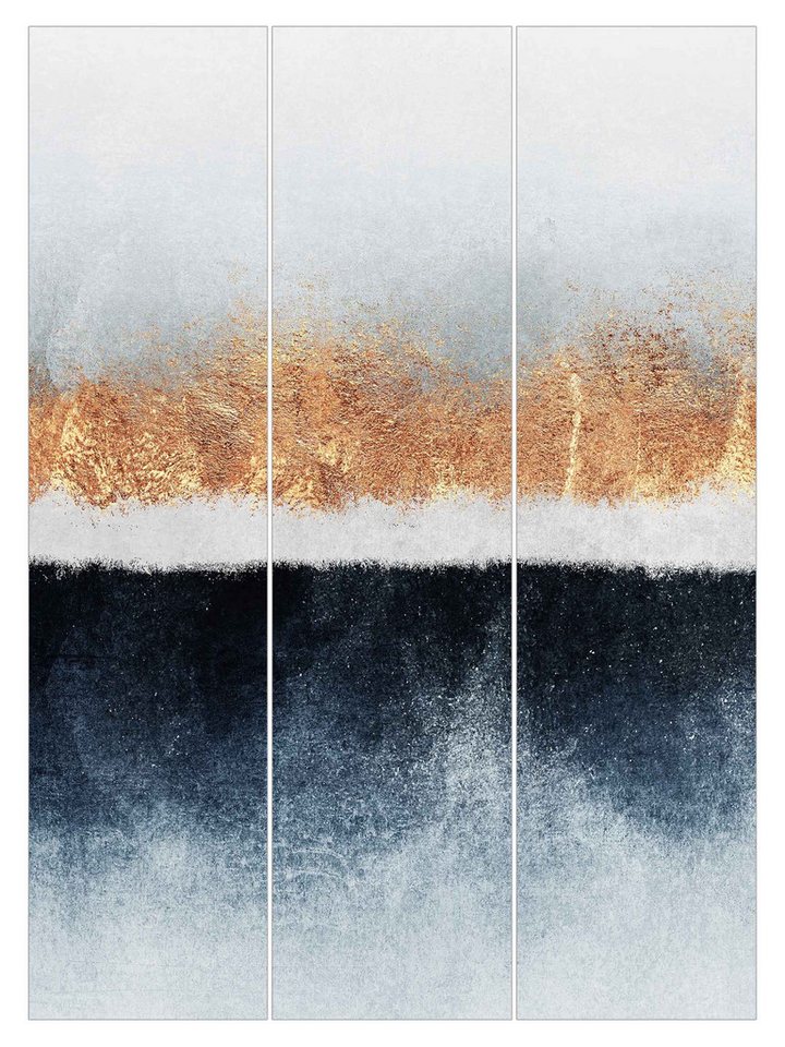 Bilderdepot24 Schiebegardine Flächenvorhang blickdicht Goldener Horizont Aquarell, (3 St), halbtransparent, Wohnzimmer große Flächengardine lichtdurchlässig als Klemm-System von Bilderdepot24