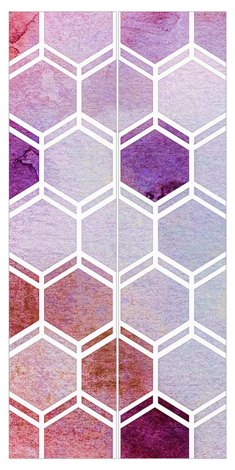 Bilderdepot24 Schiebegardine Flächenvorhang blickdicht Hexagonträume Aquarell Beere, (2 St), halbtransparent, Wohnzimmer große Flächengardine lichtdurchlässig für Klemm-System von Bilderdepot24