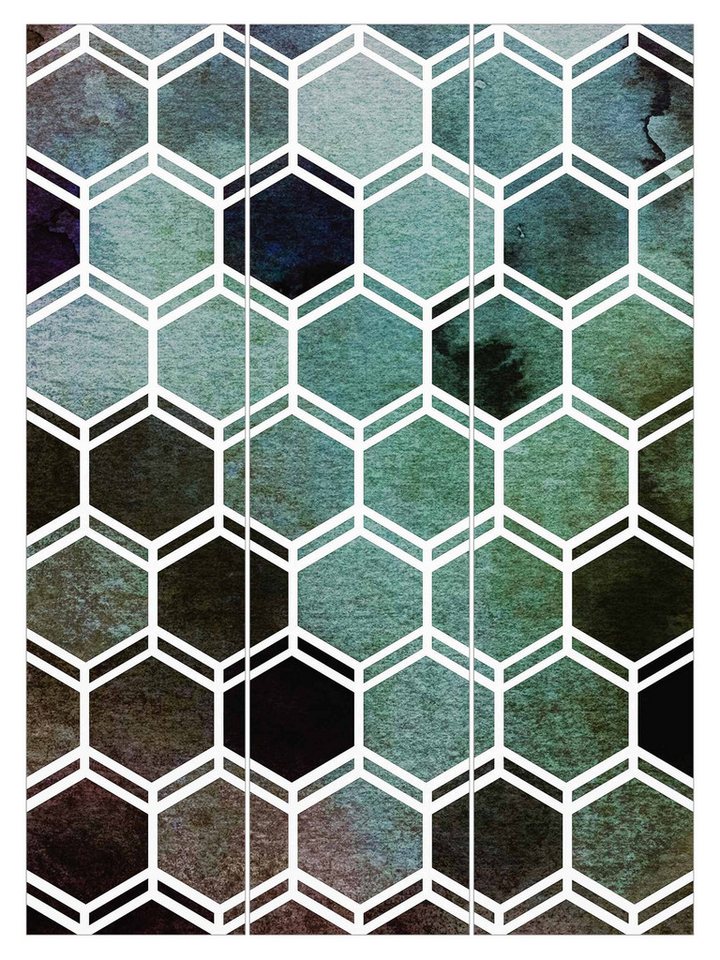 Bilderdepot24 Schiebegardine Flächenvorhang blickdicht Hexagonträume Aquarell Grün, (3 St), halbtransparent, Wohnzimmer große Flächengardine lichtdurchlässig als Klemm-System von Bilderdepot24