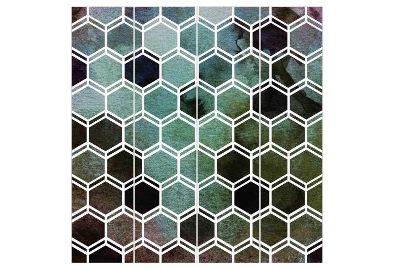 Bilderdepot24 Schiebegardine Flächenvorhang blickdicht Hexagonträume Aquarell Grün, (4 St), halbtransparent, Wohnzimmer große Flächengardine lichtdurchlässig als Klemm-System von Bilderdepot24