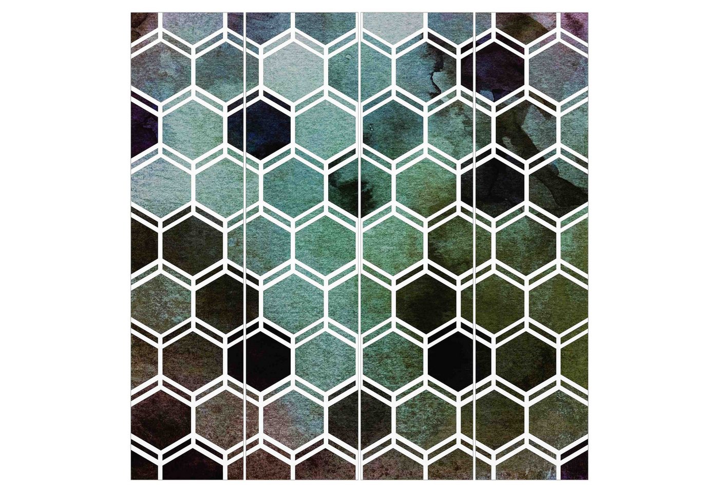Bilderdepot24 Schiebegardine Flächenvorhang blickdicht Hexagonträume Aquarell Grün, (4 St), halbtransparent, Wohnzimmer große Flächengardine lichtdurchlässig als Klemm-System von Bilderdepot24