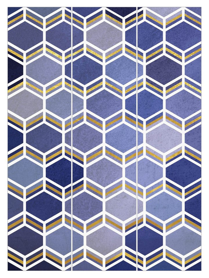 Bilderdepot24 Schiebegardine Flächenvorhang blickdicht Hexagonträume Muster Indigo, (3 St), halbtransparent, Wohnzimmer große Flächengardine lichtdurchlässig als Klemm-System von Bilderdepot24