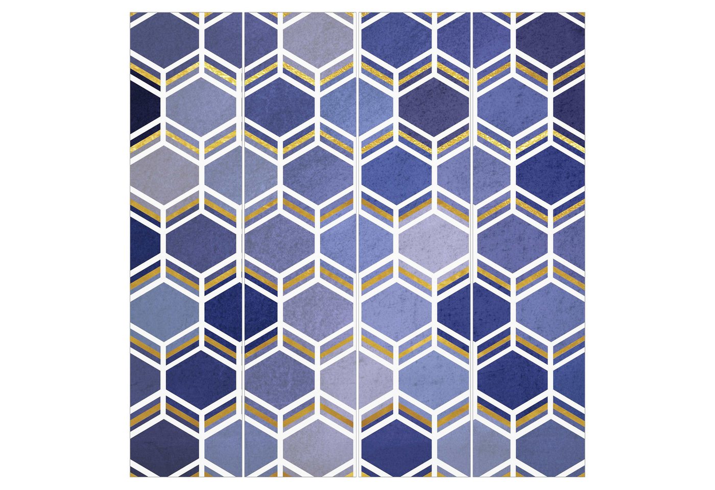 Bilderdepot24 Schiebegardine Flächenvorhang blickdicht Hexagonträume Muster Indigo, (4 St), halbtransparent, Wohnzimmer große Flächengardine lichtdurchlässig als Klemm-System von Bilderdepot24