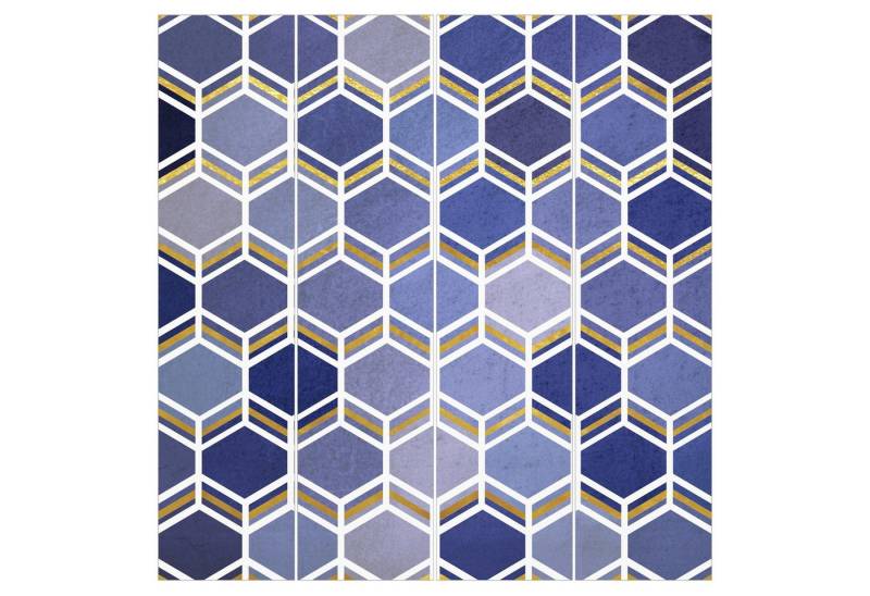 Bilderdepot24 Schiebegardine Flächenvorhang blickdicht Hexagonträume Muster Indigo, (4 St), halbtransparent, Wohnzimmer große Flächengardine lichtdurchlässig als Klemm-System von Bilderdepot24
