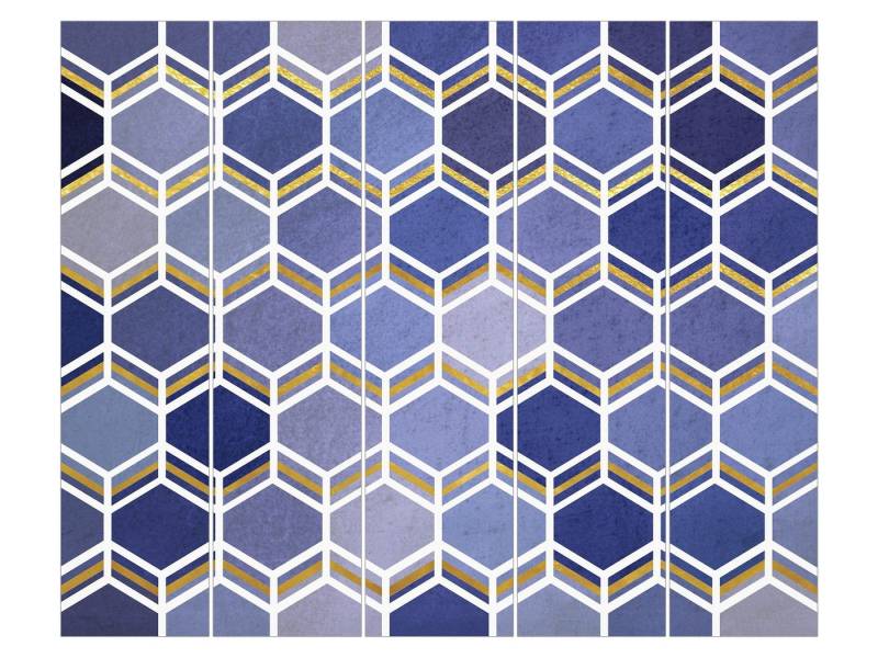 Bilderdepot24 Schiebegardine Flächenvorhang blickdicht Hexagonträume Muster Indigo, (5 St), halbtransparent, Wohnzimmer große Flächengardine lichtdurchlässig als Klemm-System von Bilderdepot24