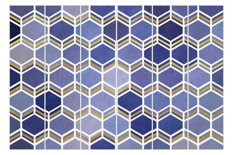 Bilderdepot24 Schiebegardine Flächenvorhang blickdicht Hexagonträume Muster Indigo, (6 St), halbtransparent, Wohnzimmer große Flächengardine lichtdurchlässig für Klemm-System von Bilderdepot24