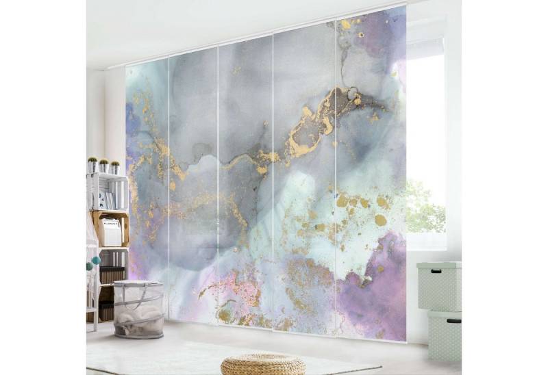 Bilderdepot24 Schiebegardine Flächenvorhang blickdicht Marmor Regenbogen Gold, (5 St), halbtransparent, Wohnzimmer große Flächengardine lichtdurchlässig als Klemm-System von Bilderdepot24