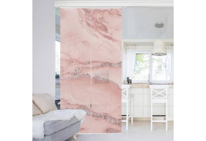 Bilderdepot24 Schiebegardine Flächenvorhang blickdicht Marmor Rose Glitzer, (2 St), halbtransparent, Wohnzimmer große Flächengardine lichtdurchlässig für Klemm-System von Bilderdepot24
