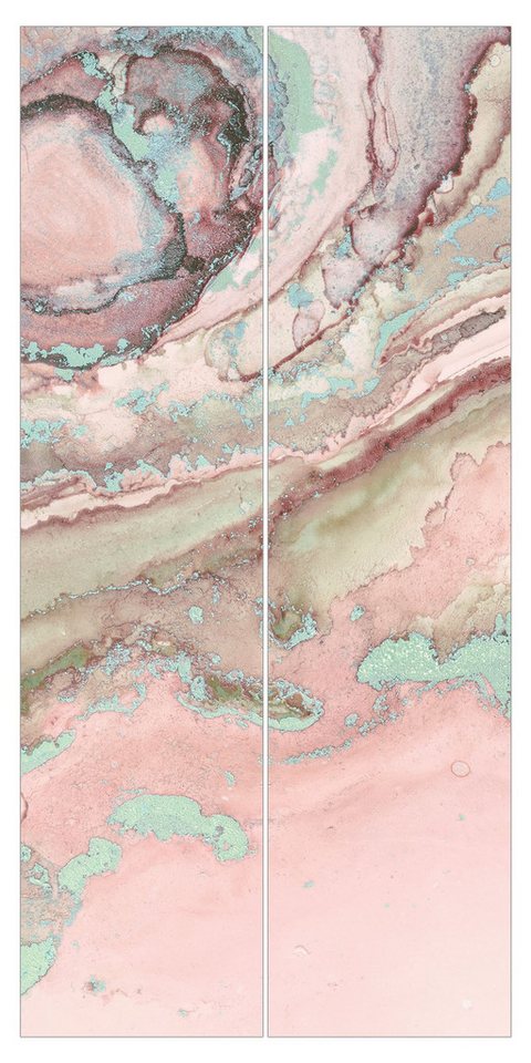 Bilderdepot24 Schiebegardine Flächenvorhang blickdicht Marmor Rose Türkis, (2 St), halbtransparent, Wohnzimmer große Flächengardine lichtdurchlässig als Klemm-System von Bilderdepot24