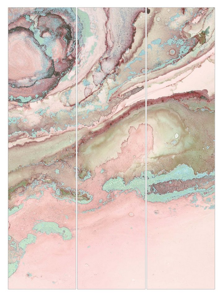 Bilderdepot24 Schiebegardine Flächenvorhang blickdicht Marmor Rose Türkis, (3 St), halbtransparent, Wohnzimmer große Flächengardine lichtdurchlässig als Klemm-System von Bilderdepot24